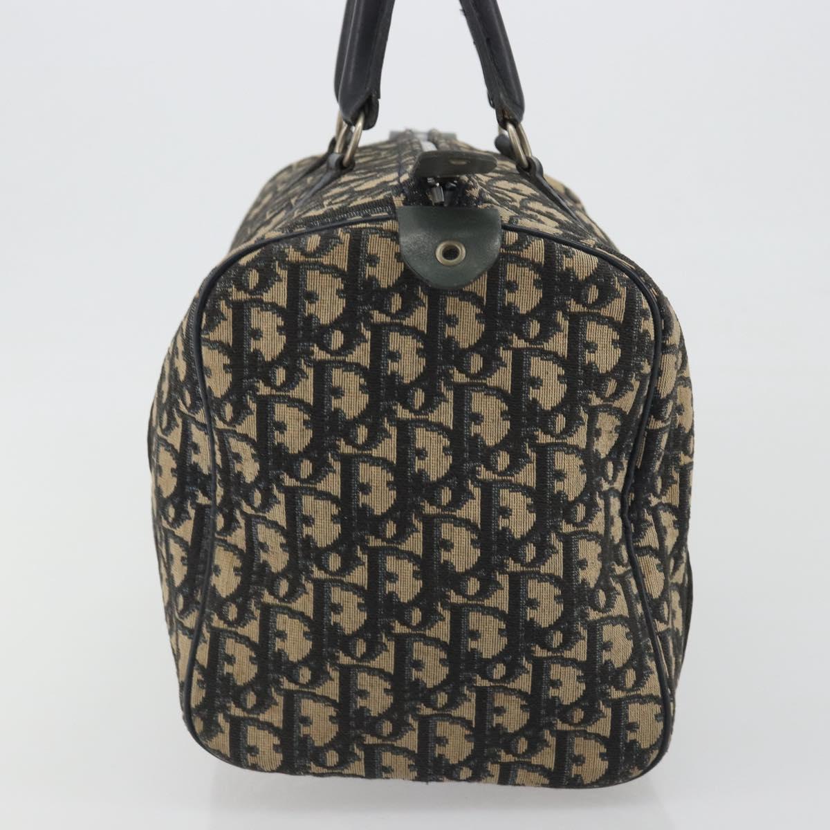 Christian Dior Trotter Canvas Hand Bag Navy Gold Tone Auth BA14570