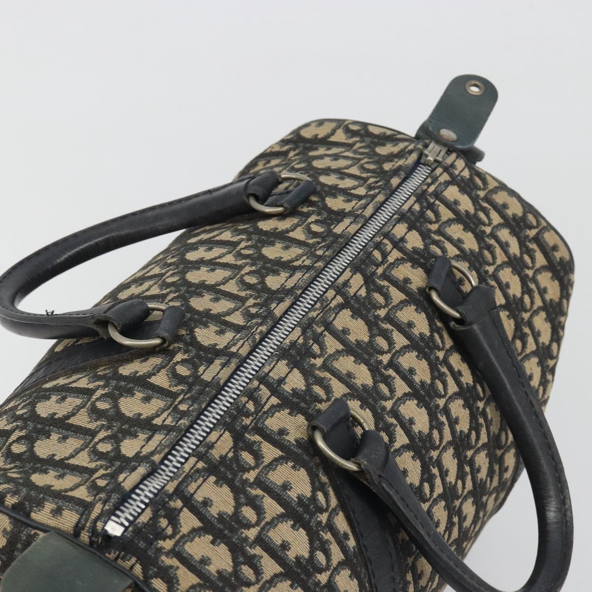 Christian Dior Trotter Canvas Hand Bag Navy Gold Tone Auth BA14570