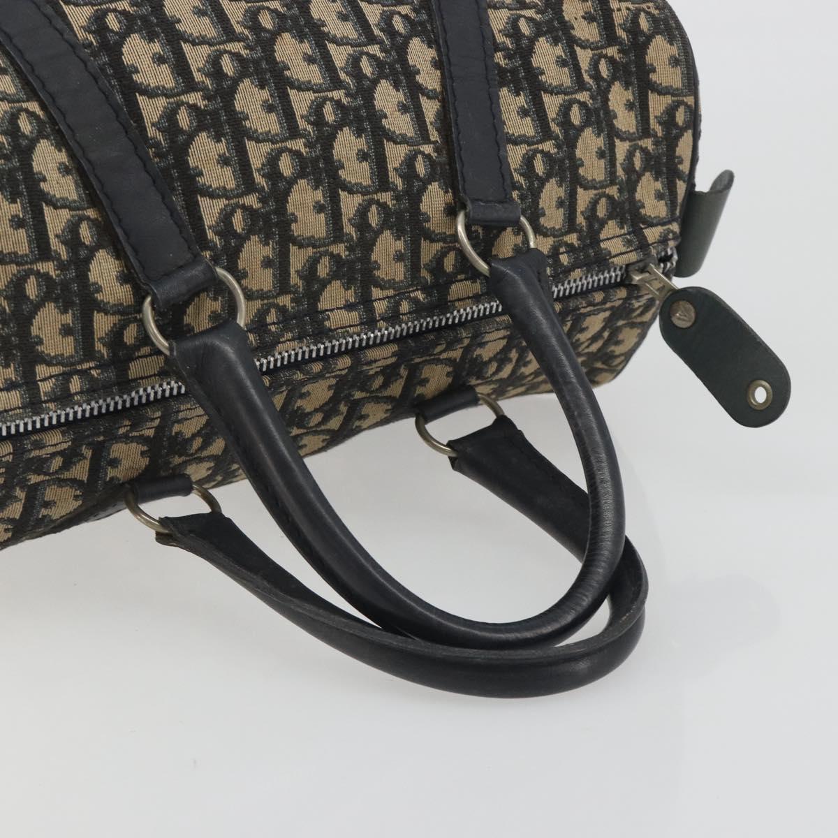 Christian Dior Trotter Canvas Hand Bag Navy Gold Tone Auth BA14570
