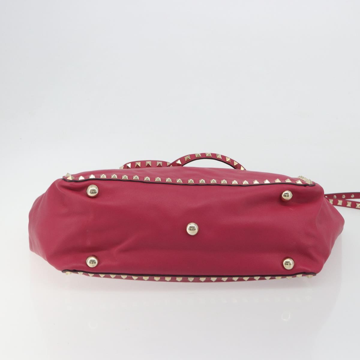 VALENTINO Studs Tote Bag Leather 2way Pink Gold Tone Auth BA14571