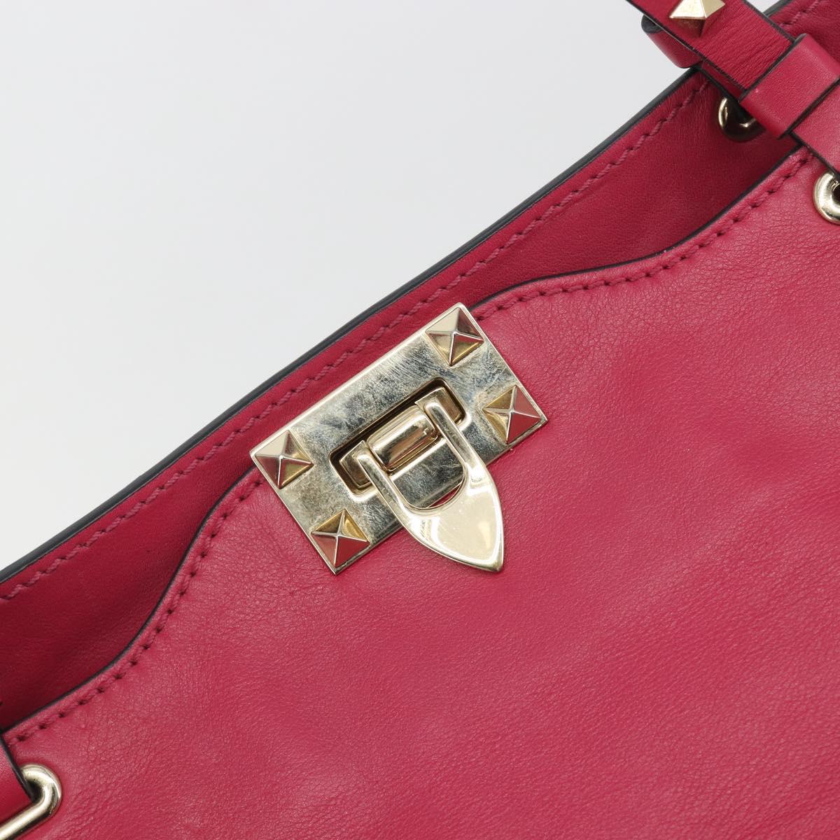 VALENTINO Studs Tote Bag Leather 2way Pink Gold Tone Auth BA14571