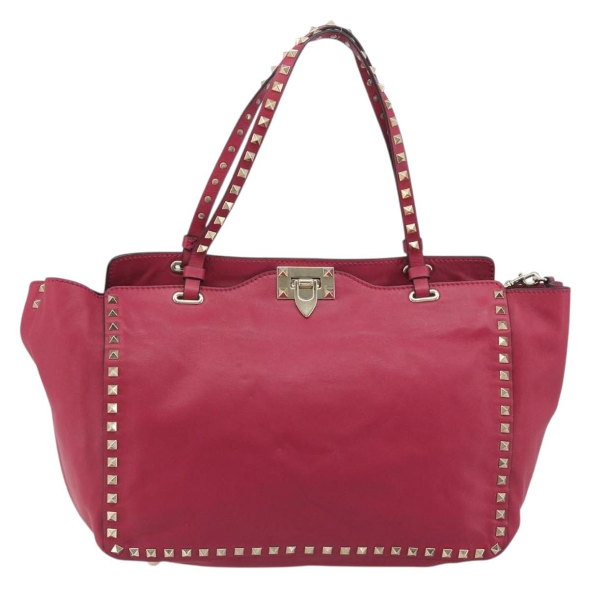 VALENTINO Studs Tote Bag Leather 2way Pink Gold Tone Auth BA14571