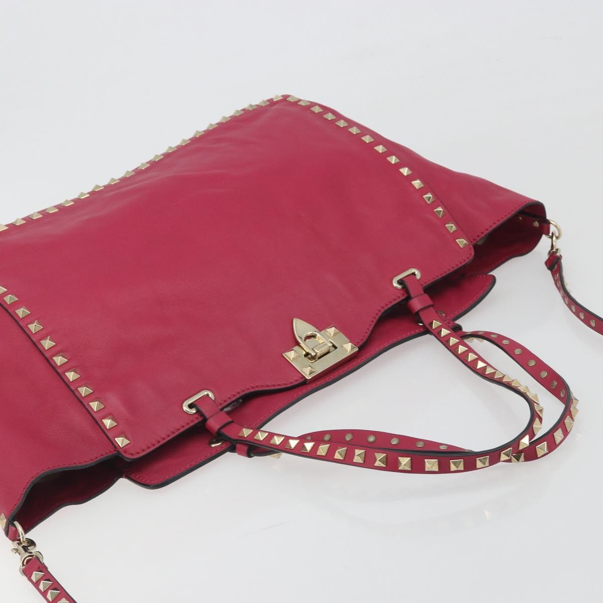 VALENTINO Studs Tote Bag Leather 2way Pink Gold Tone Auth BA14571