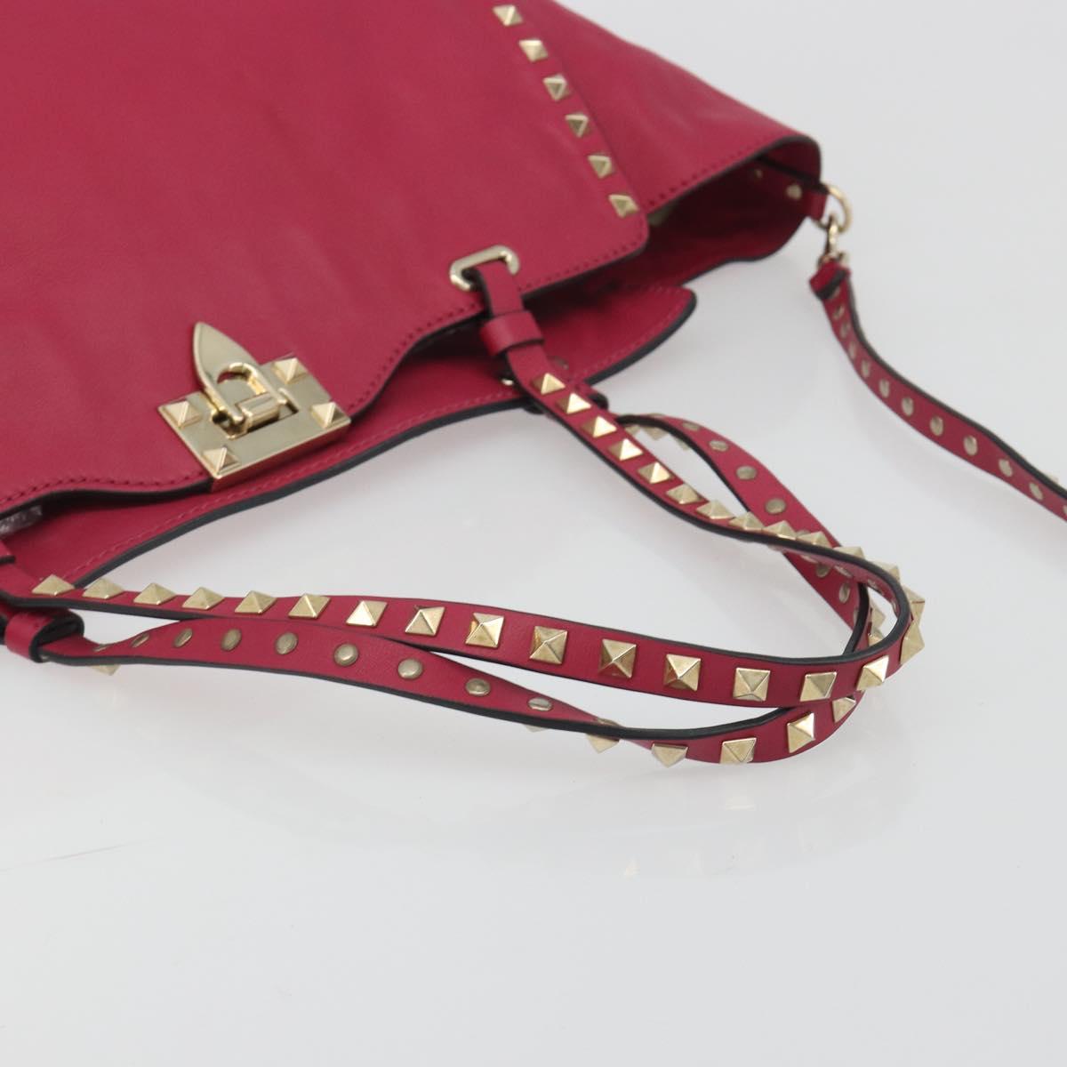 VALENTINO Studs Tote Bag Leather 2way Pink Gold Tone Auth BA14571