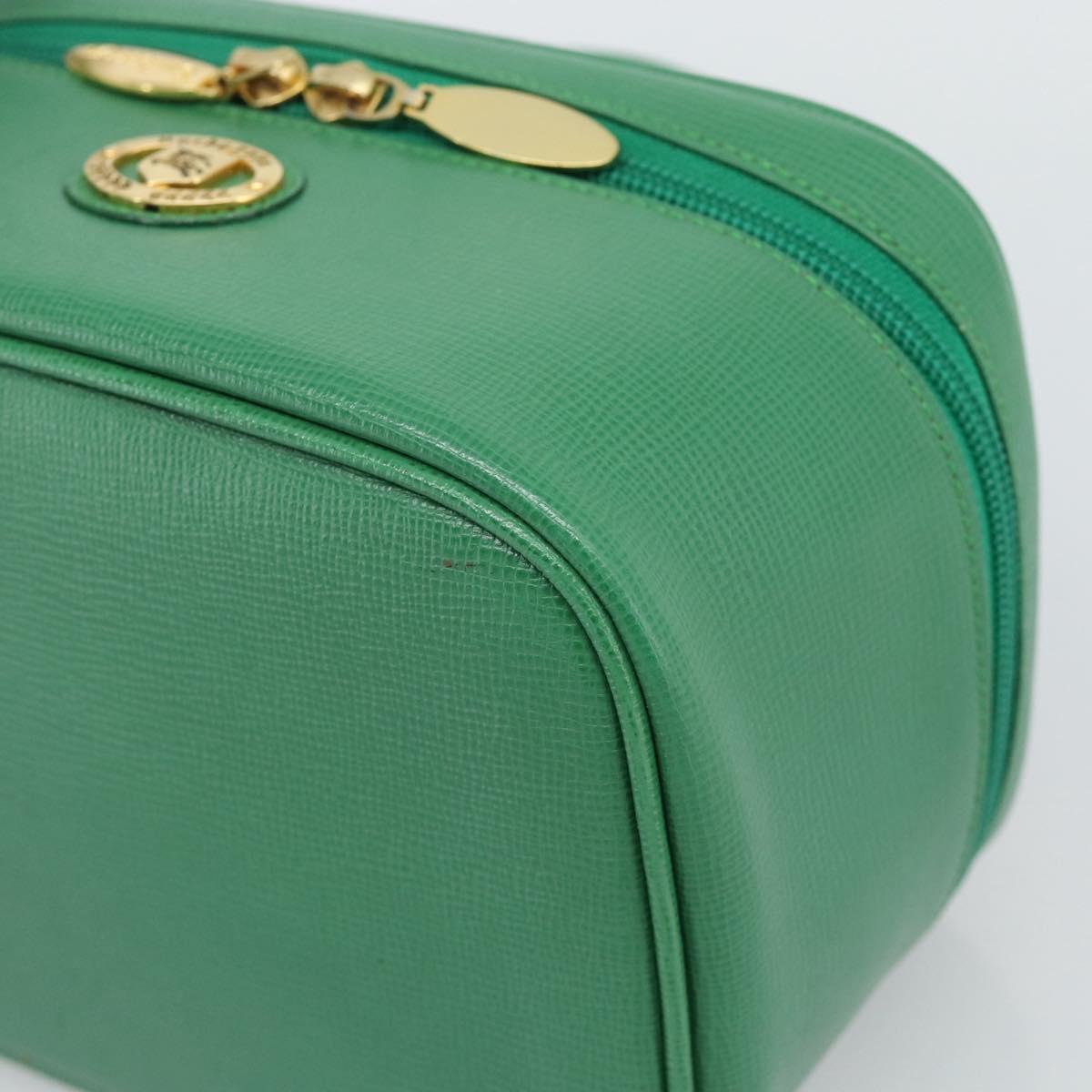 Burberrys Vanity Bag Cosmetic Pouch Leather Green Gold Tone Auth BA14572A