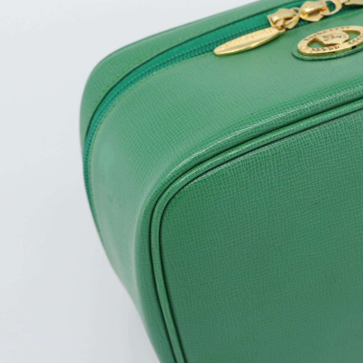 Burberrys Vanity Bag Cosmetic Pouch Leather Green Gold Tone Auth BA14572A