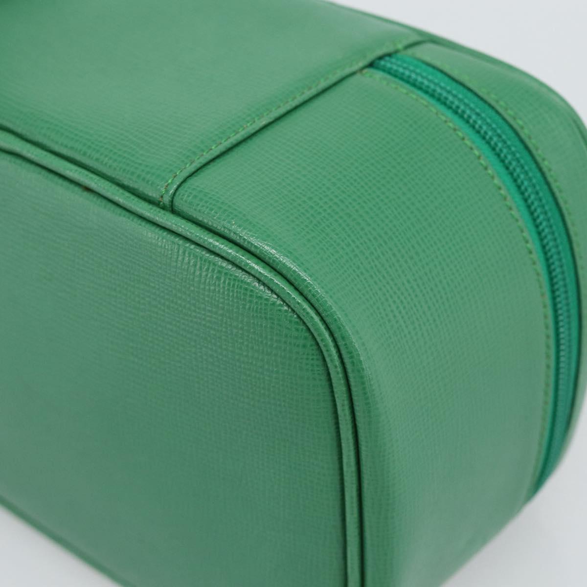 Burberrys Vanity Bag Cosmetic Pouch Leather Green Gold Tone Auth BA14572A