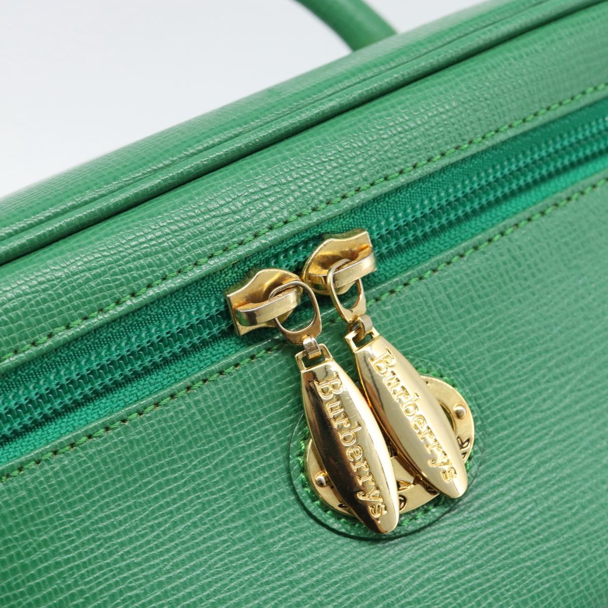Burberrys Vanity Bag Cosmetic Pouch Leather Green Gold Tone Auth BA14572A