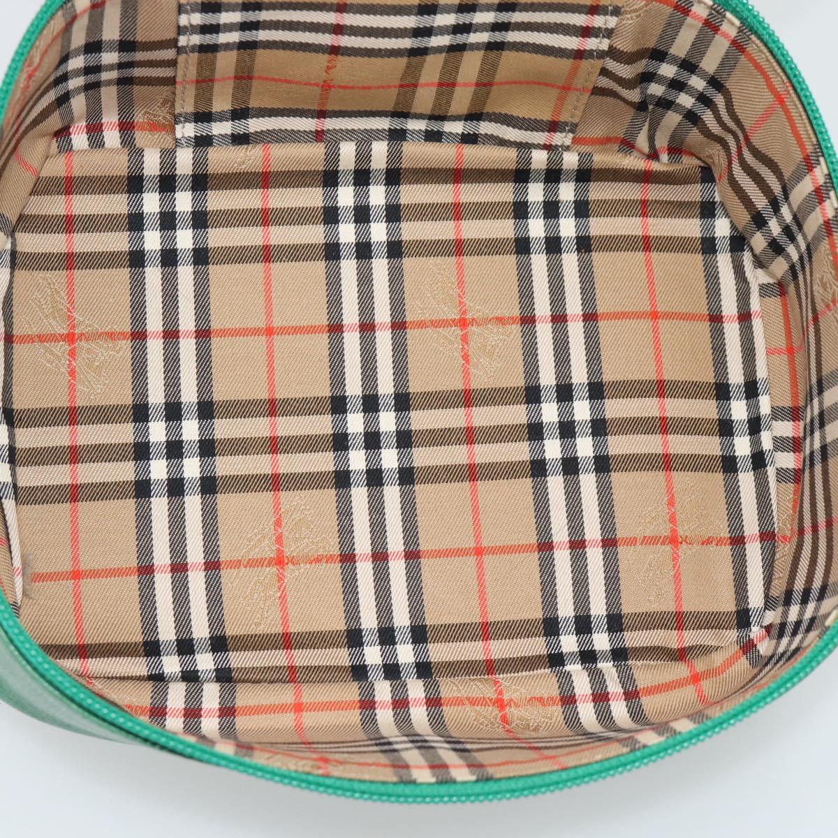 Burberrys Vanity Bag Cosmetic Pouch Leather Green Gold Tone Auth BA14572A