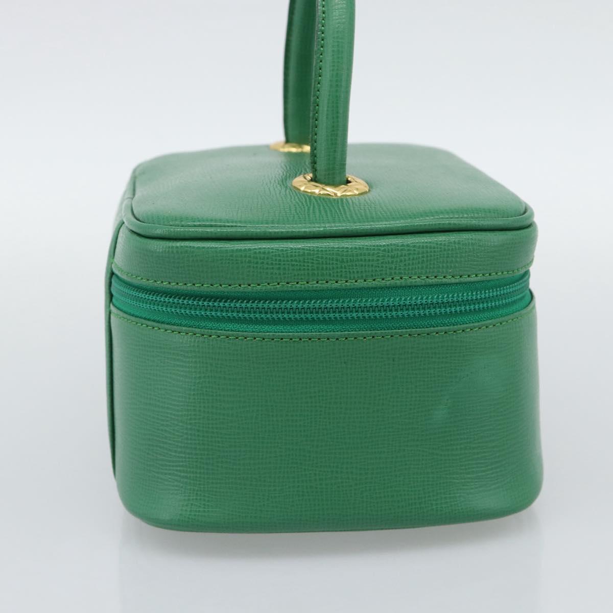 Burberrys Vanity Bag Cosmetic Pouch Leather Green Gold Tone Auth BA14572A