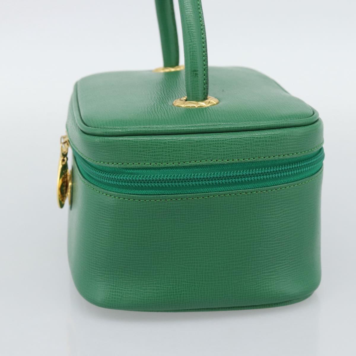 Burberrys Vanity Bag Cosmetic Pouch Leather Green Gold Tone Auth BA14572A