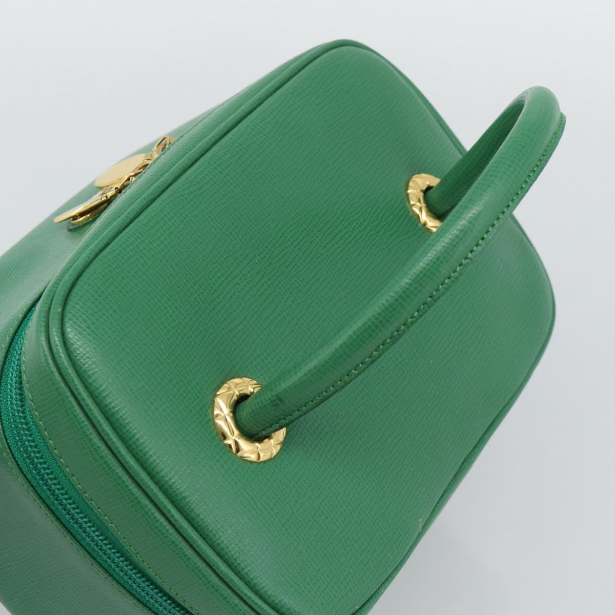 Burberrys Vanity Bag Cosmetic Pouch Leather Green Gold Tone Auth BA14572A
