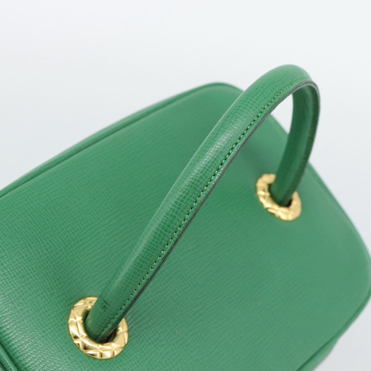 Burberrys Vanity Bag Cosmetic Pouch Leather Green Gold Tone Auth BA14572A