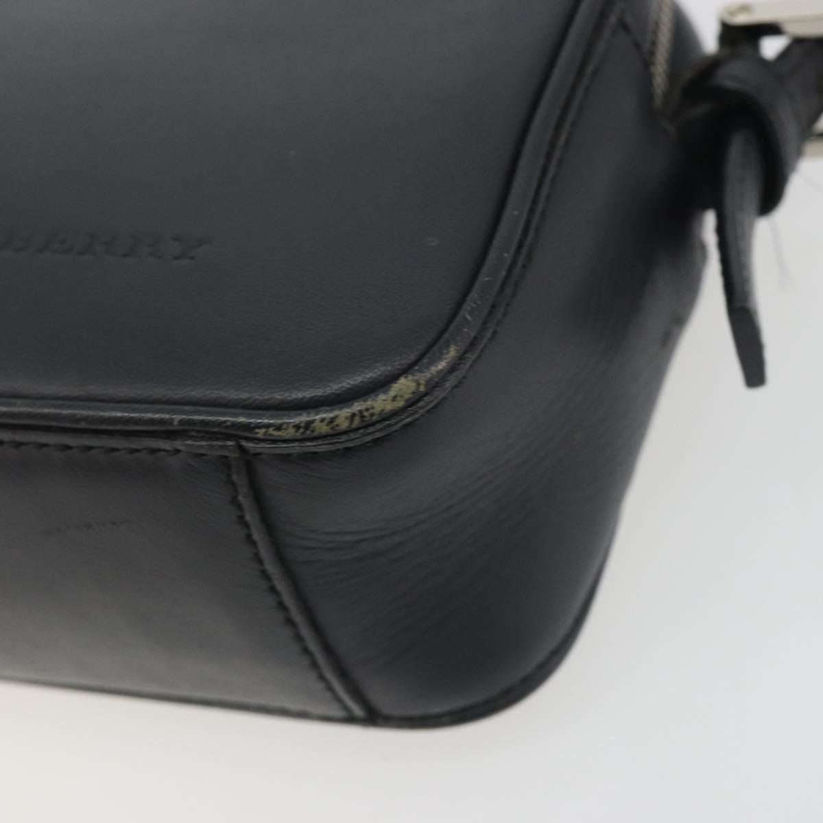 BURBERRY Shoulder Bag Leather Black Silver Auth BA14575