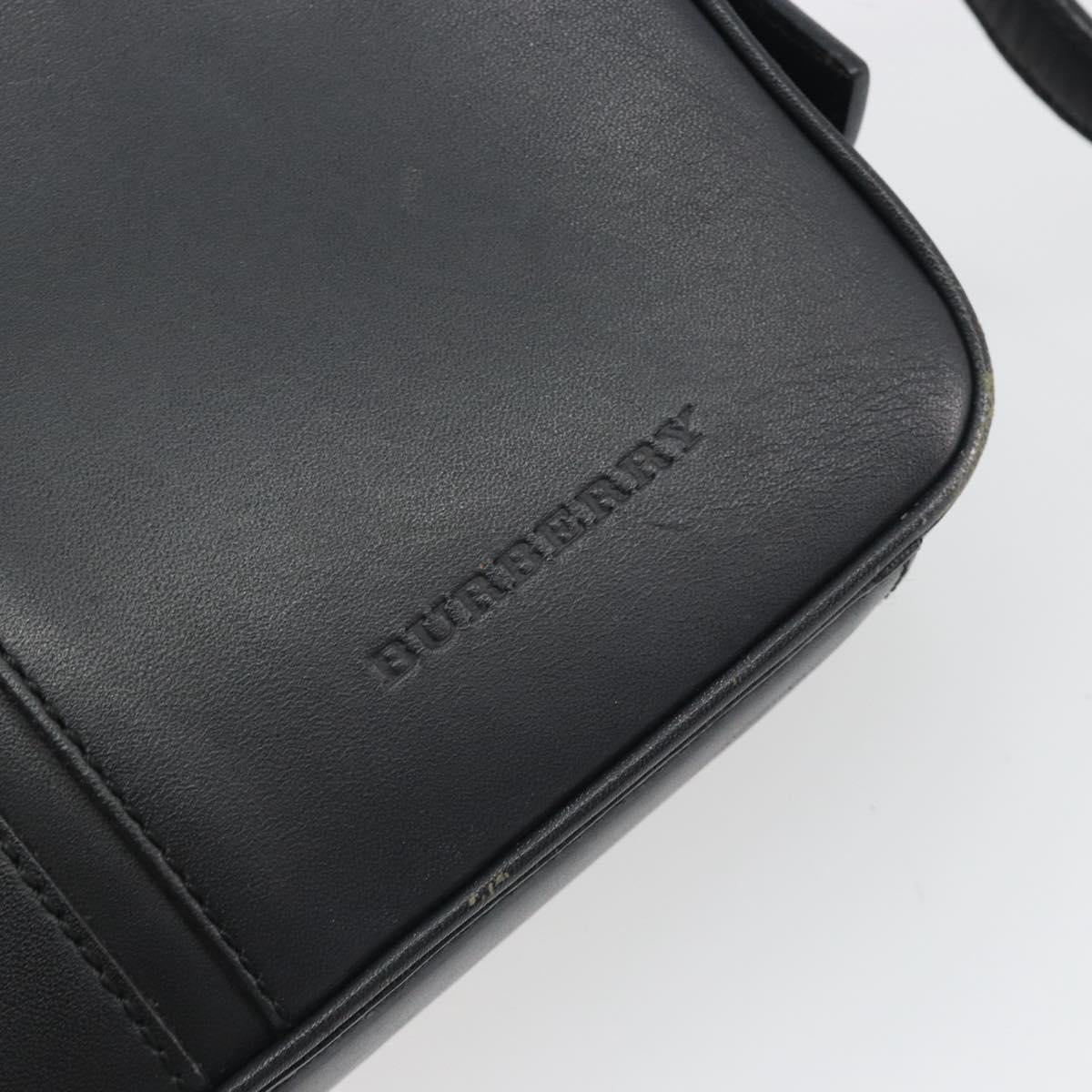 BURBERRY Shoulder Bag Leather Black Silver Auth BA14575