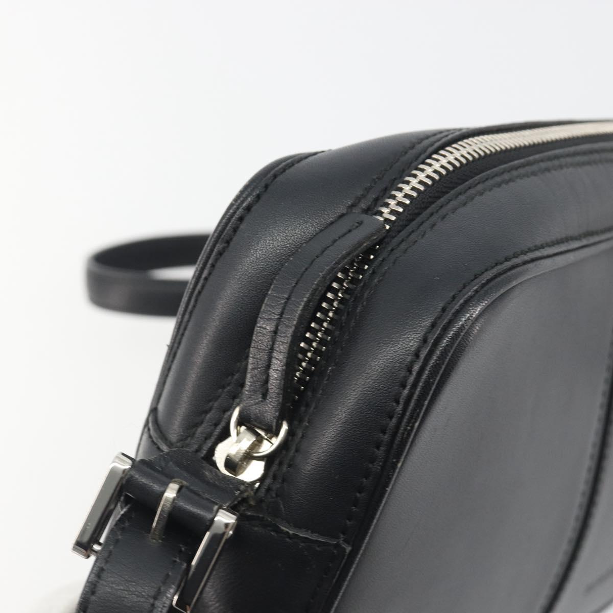 BURBERRY Shoulder Bag Leather Black Silver Auth BA14575