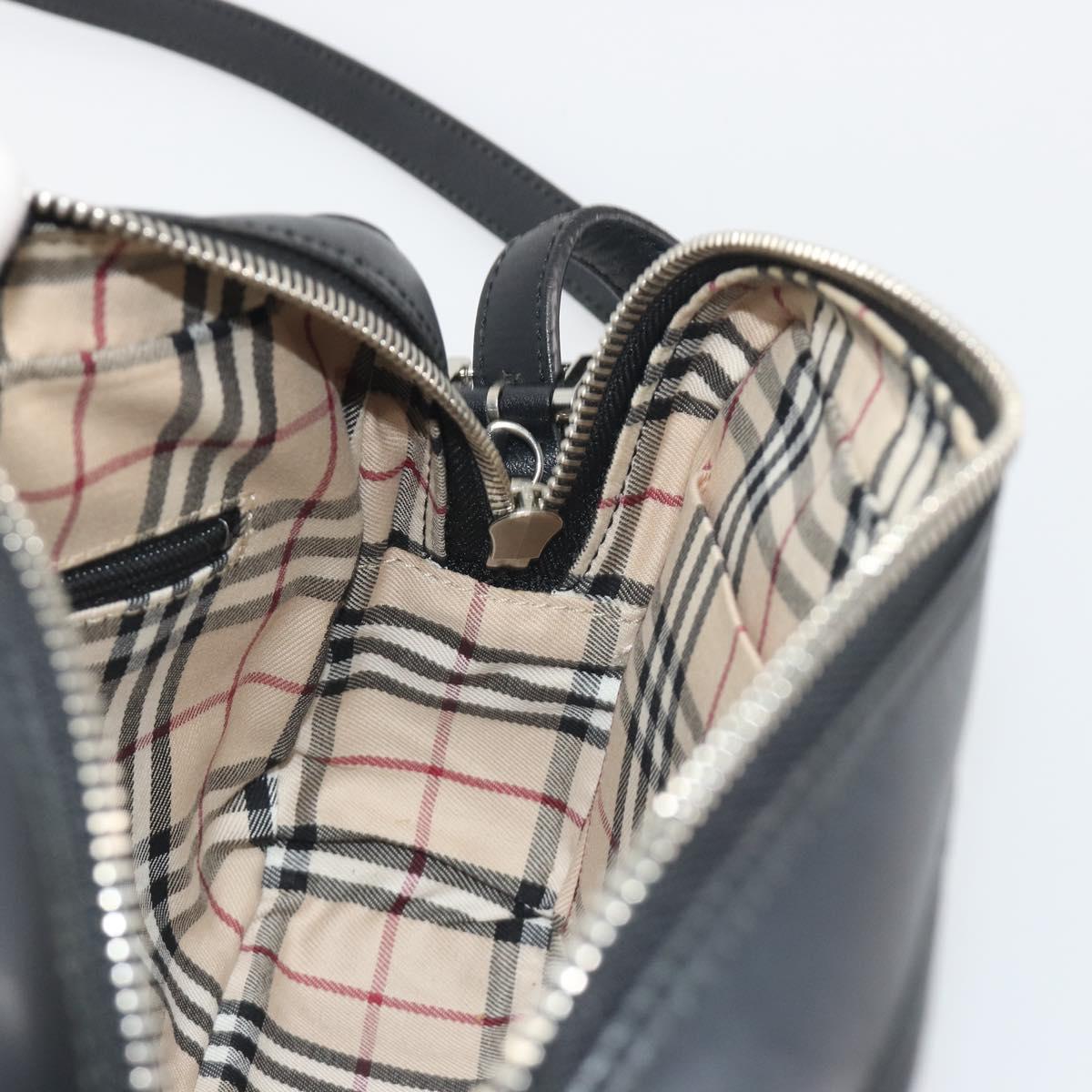 BURBERRY Shoulder Bag Leather Black Silver Auth BA14575