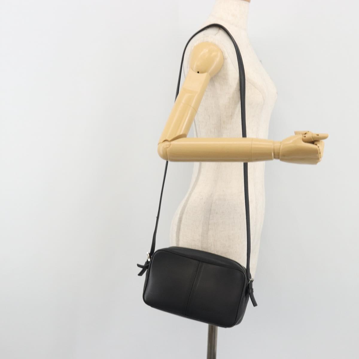 BURBERRY Shoulder Bag Leather Black Silver Auth BA14575
