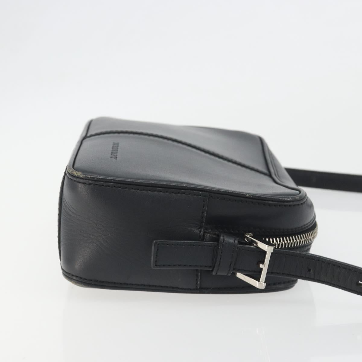 BURBERRY Shoulder Bag Leather Black Silver Auth BA14575