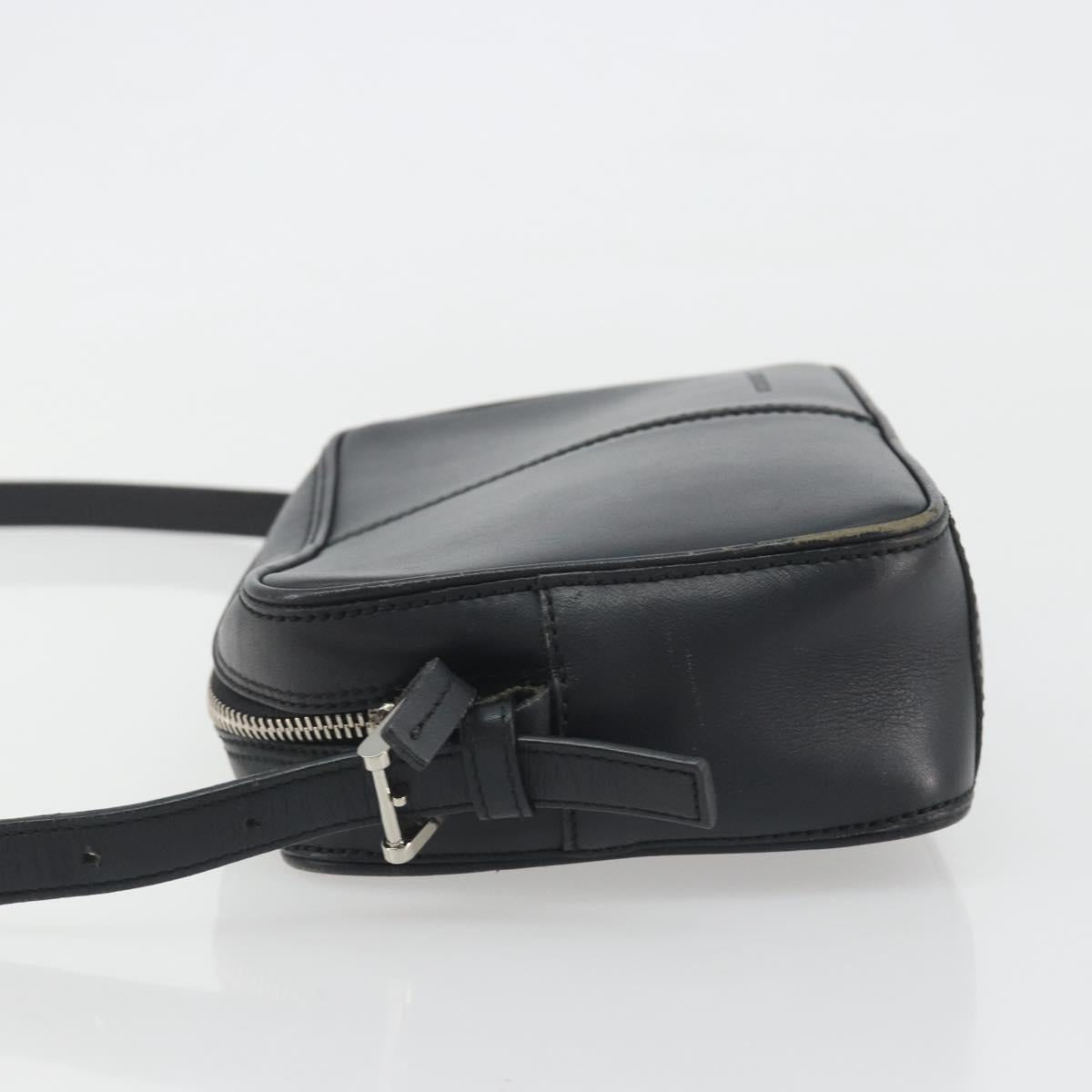 BURBERRY Shoulder Bag Leather Black Silver Auth BA14575