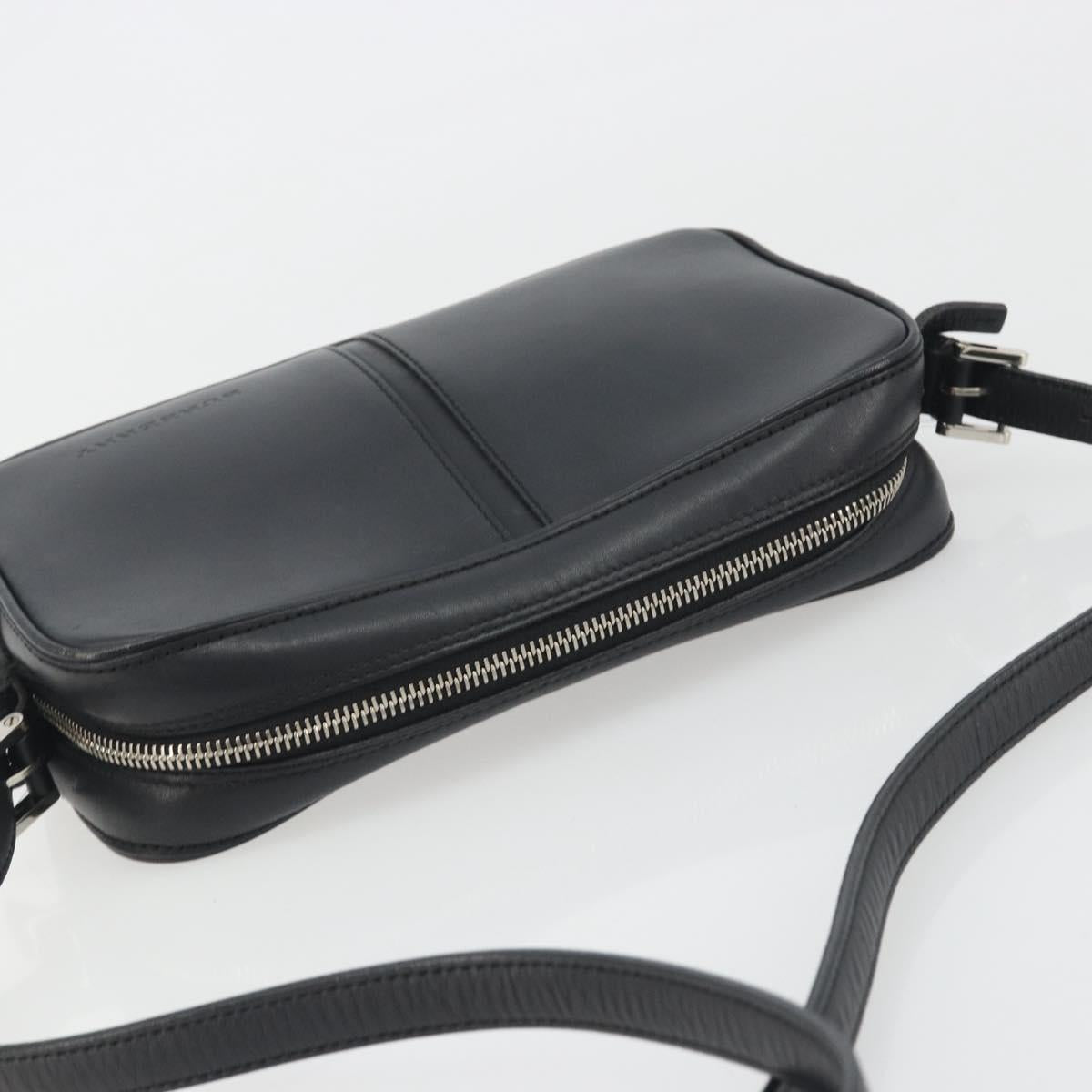 BURBERRY Shoulder Bag Leather Black Silver Auth BA14575