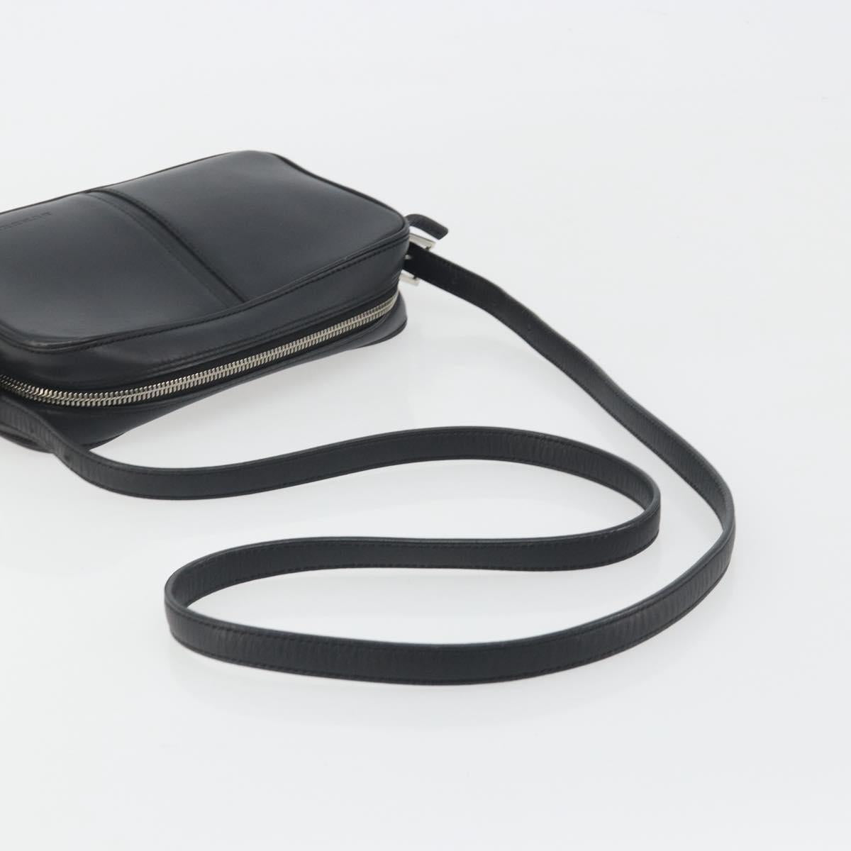BURBERRY Shoulder Bag Leather Black Silver Auth BA14575