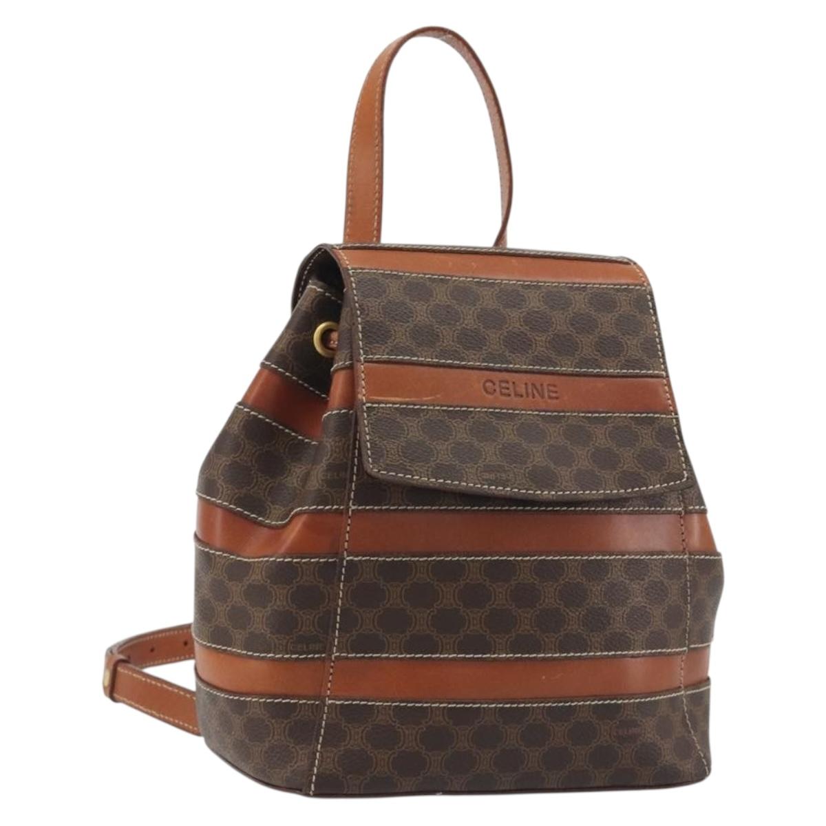 CELINE Macadam Backpack PVC Leather Brown Gold Tone Auth BA14576A