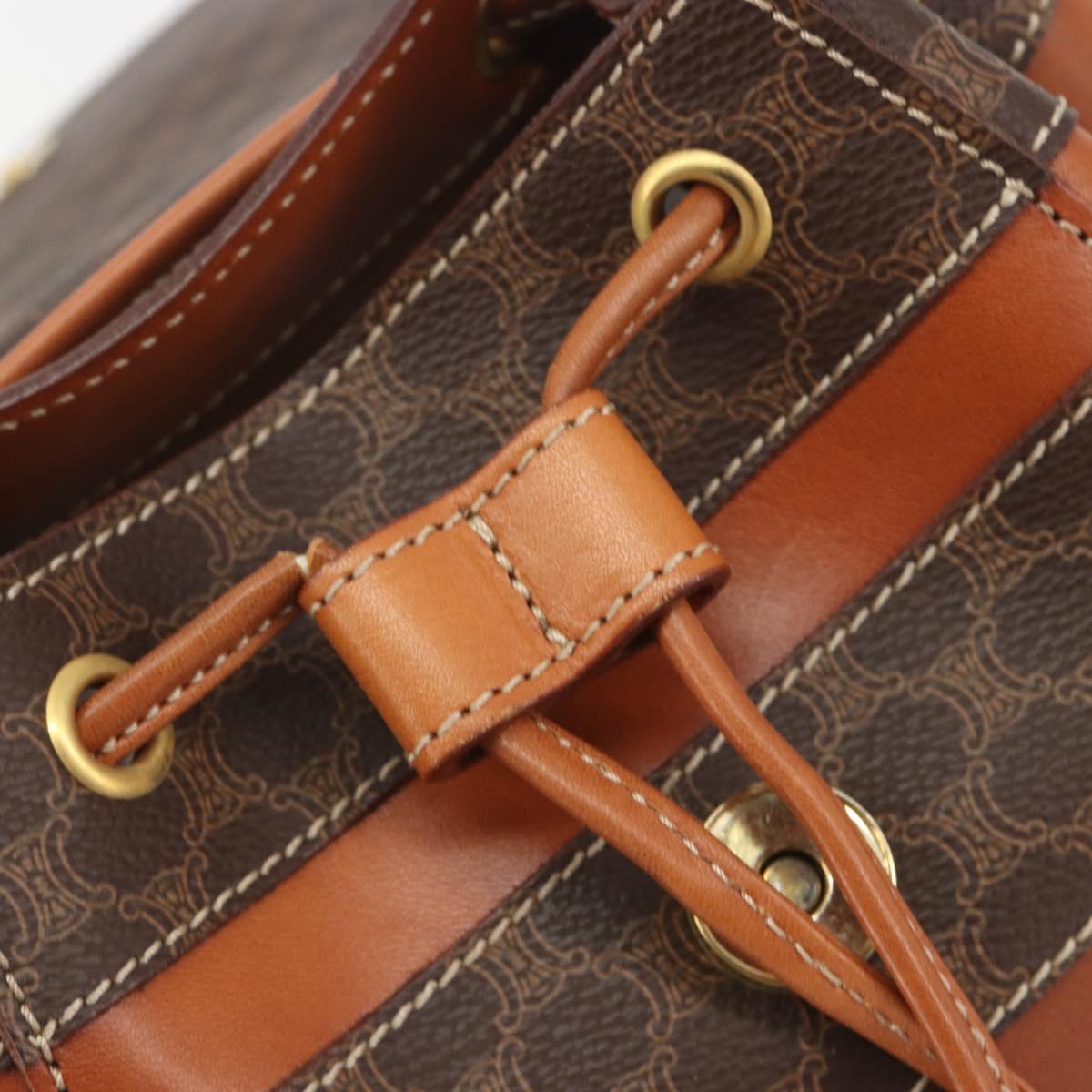 CELINE Macadam Backpack PVC Leather Brown Gold Tone Auth BA14576A