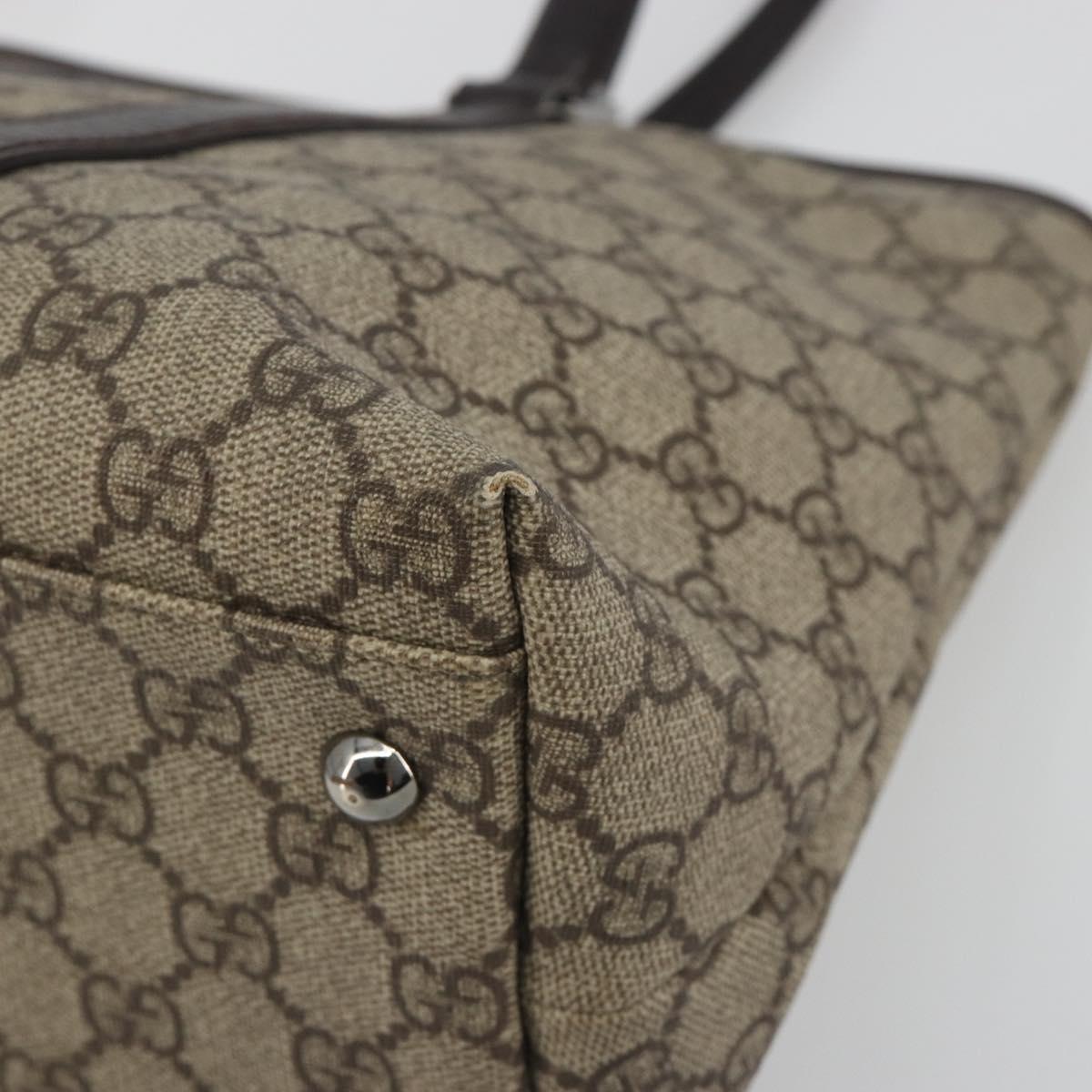GUCCI GG Supreme Tote Bag PVC Leather Beige Silver 114595 Auth BA14578