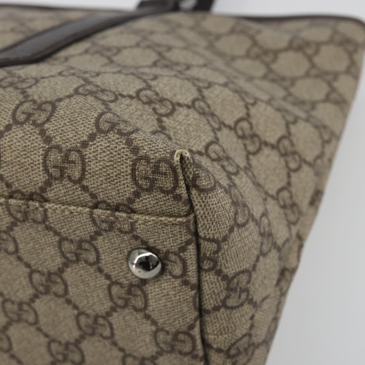 GUCCI GG Supreme Tote Bag PVC Leather Beige Silver 114595 Auth BA14578