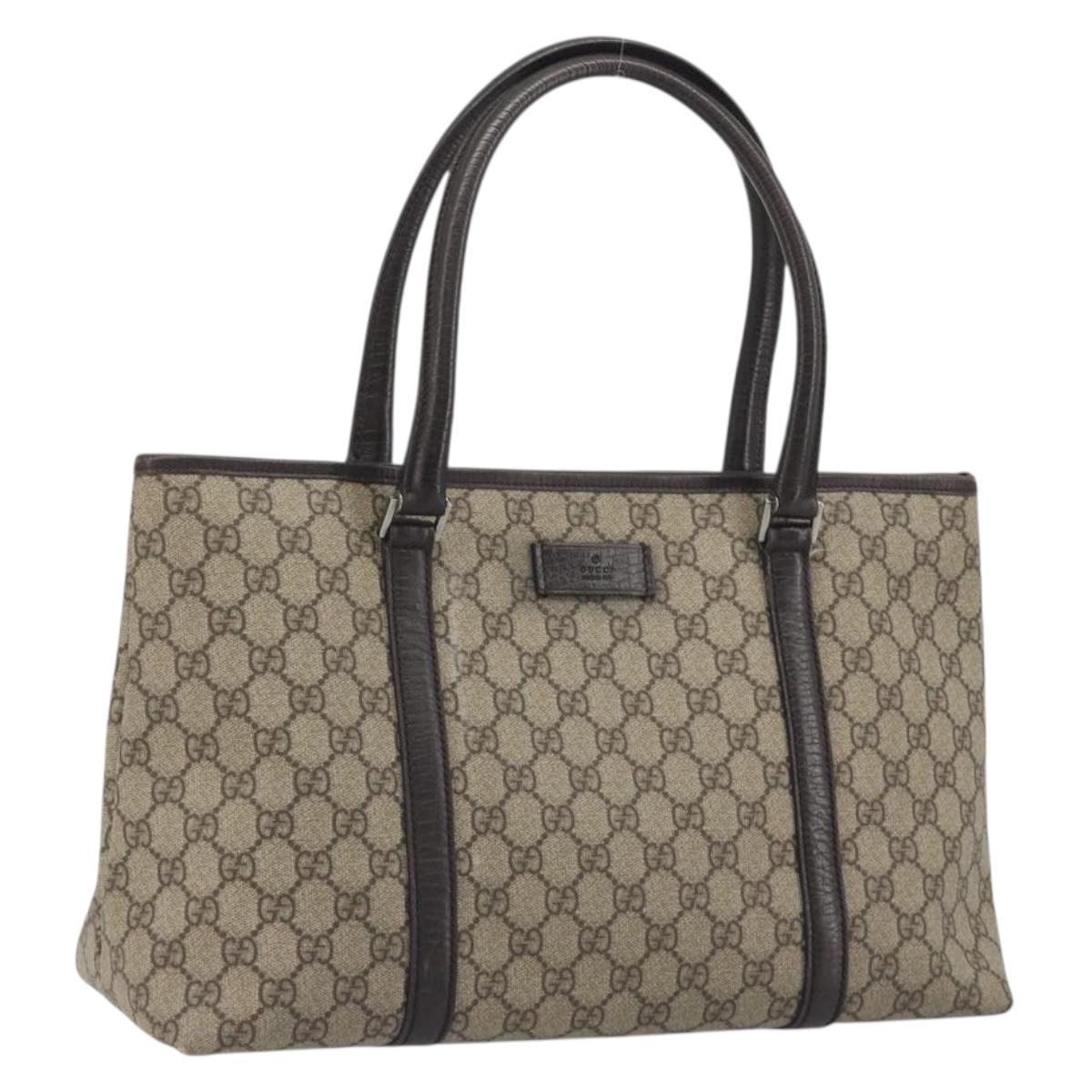 GUCCI GG Supreme Tote Bag PVC Leather Beige Silver 114595 Auth BA14578