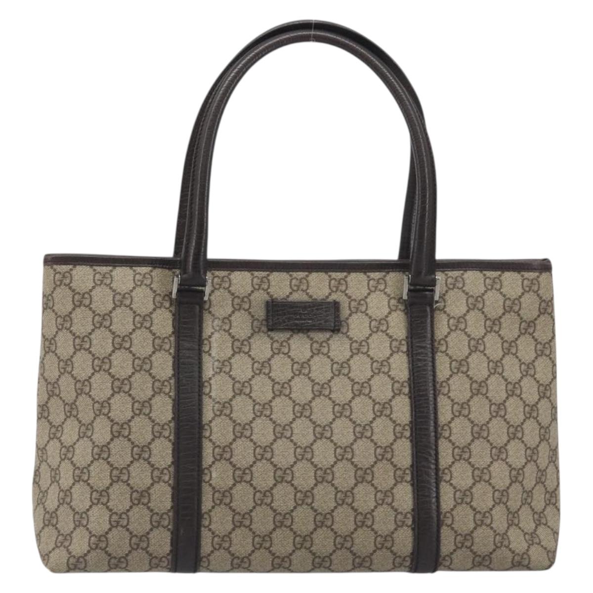 GUCCI GG Supreme Tote Bag PVC Leather Beige Silver 114595 Auth BA14578