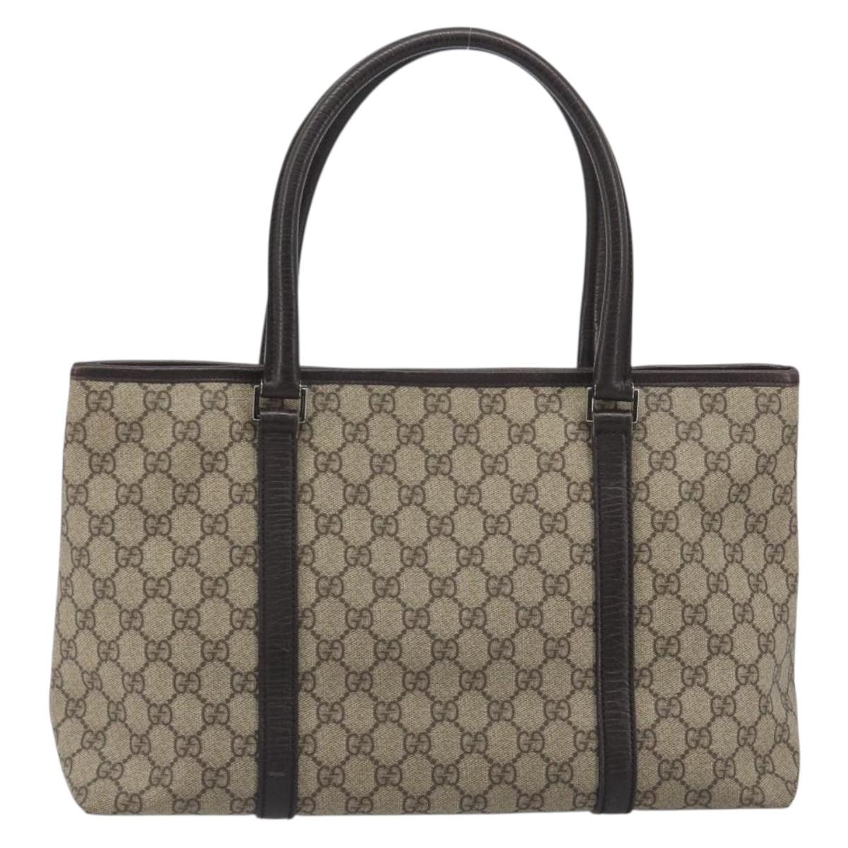 GUCCI GG Supreme Tote Bag PVC Leather Beige Silver 114595 Auth BA14578