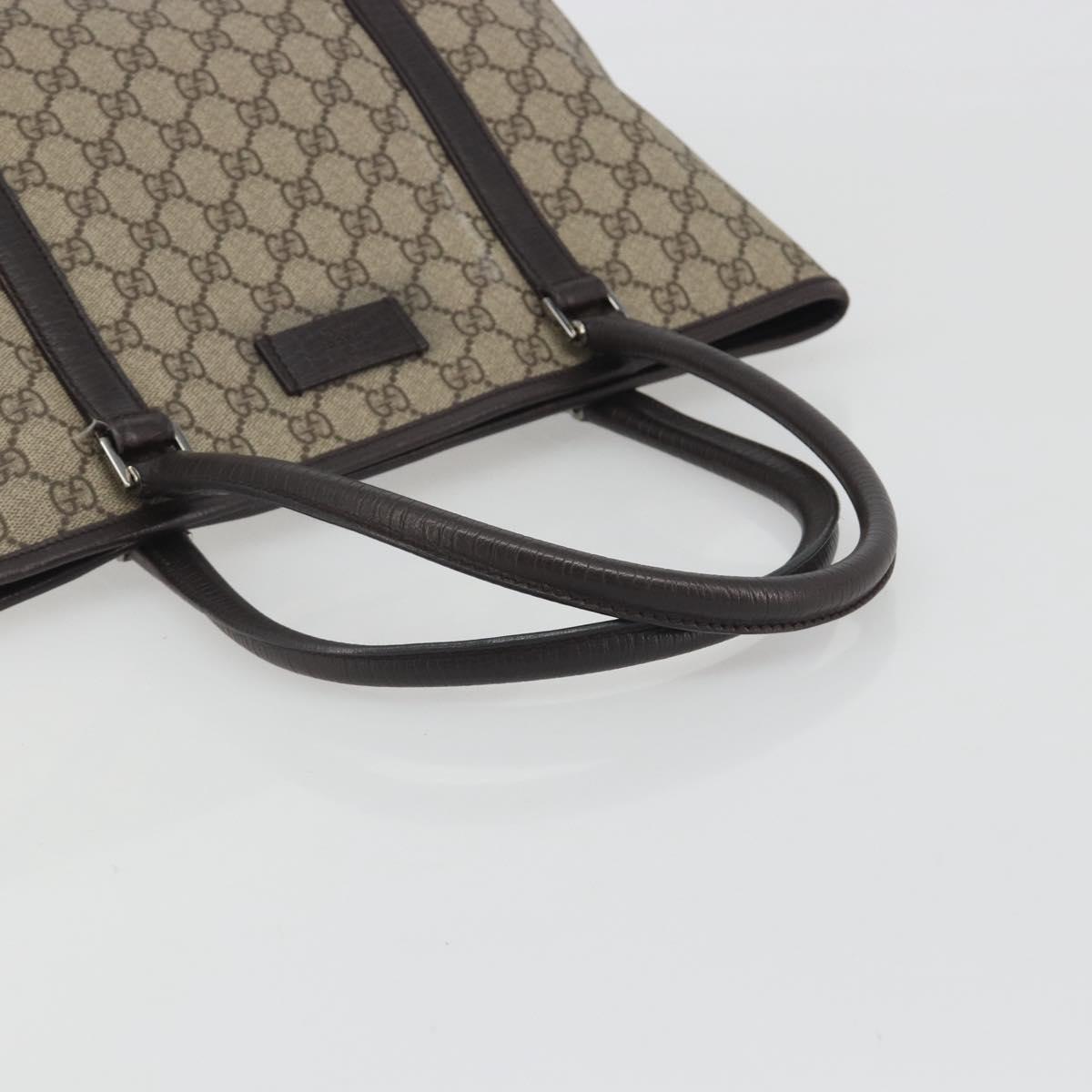 GUCCI GG Supreme Tote Bag PVC Leather Beige Silver 114595 Auth BA14578