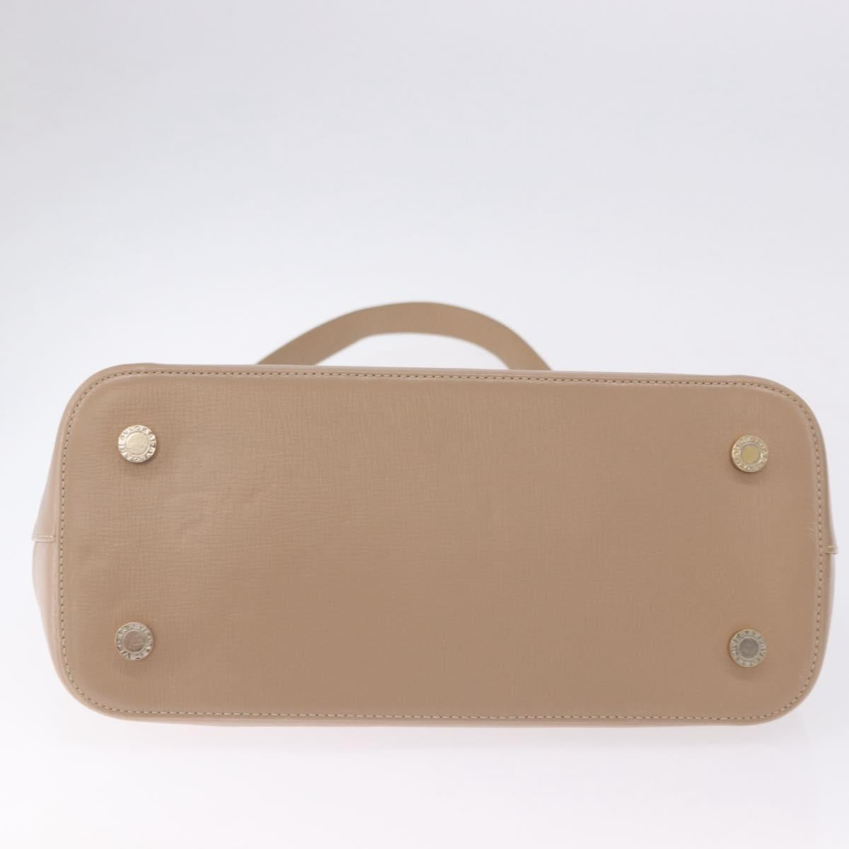 BVLGARI Hand Bag Leather 2way Beige Gold Tone Auth BA14579A