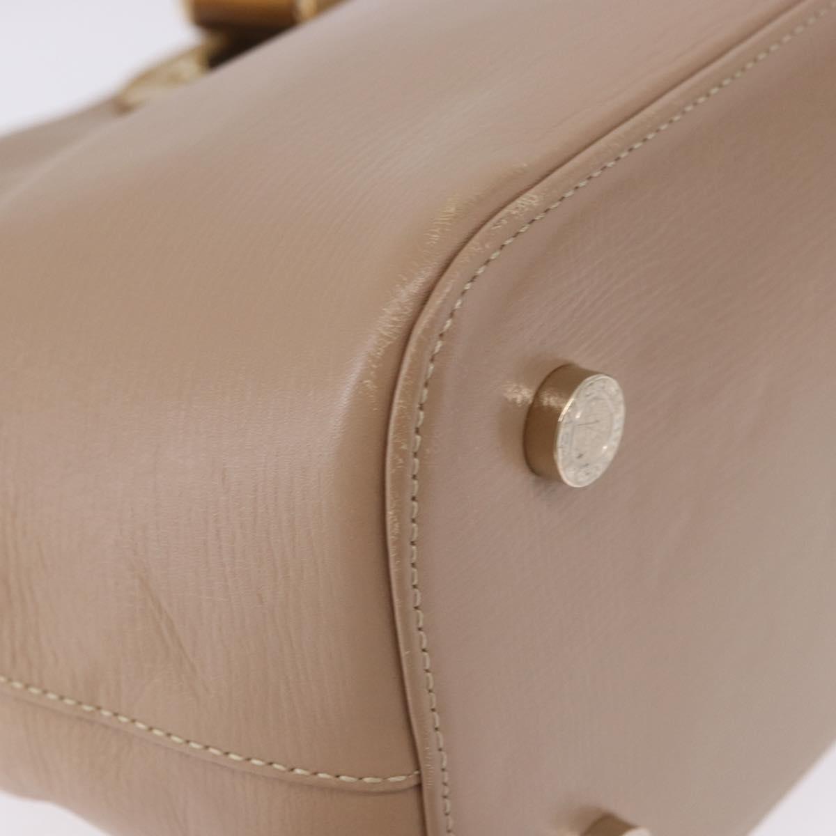 BVLGARI Hand Bag Leather 2way Beige Gold Tone Auth BA14579A