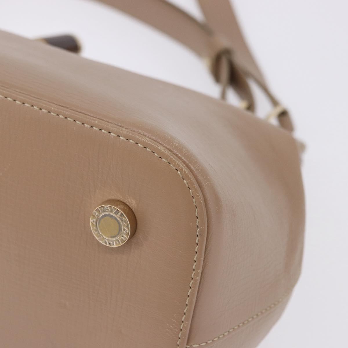 BVLGARI Hand Bag Leather 2way Beige Gold Tone Auth BA14579A