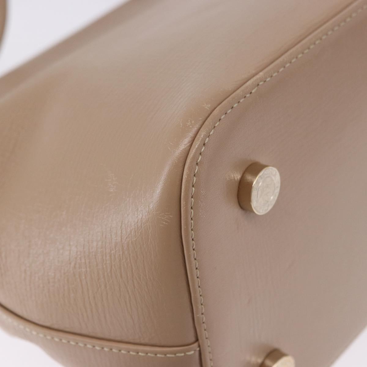 BVLGARI Hand Bag Leather 2way Beige Gold Tone Auth BA14579A