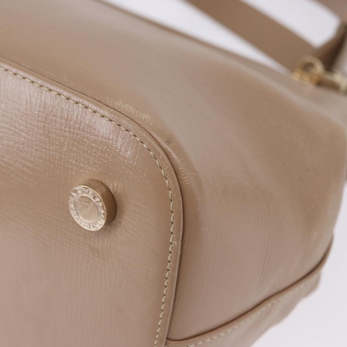 BVLGARI Hand Bag Leather 2way Beige Gold Tone Auth BA14579A