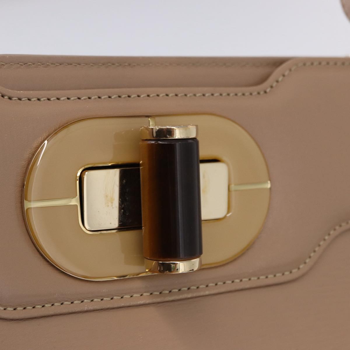 BVLGARI Hand Bag Leather 2way Beige Gold Tone Auth BA14579A