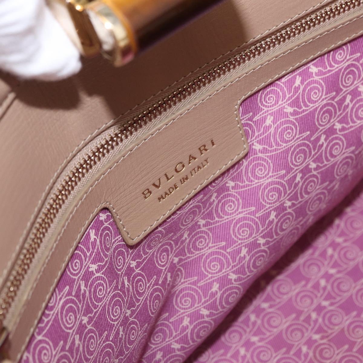 BVLGARI Hand Bag Leather 2way Beige Gold Tone Auth BA14579A