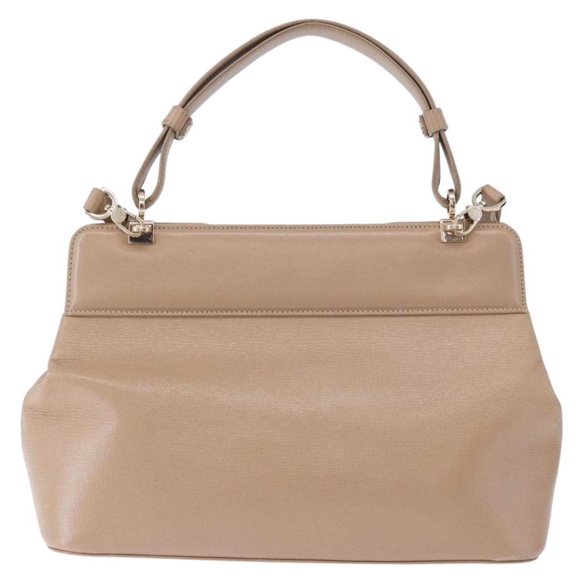 BVLGARI Hand Bag Leather 2way Beige Gold Tone Auth BA14579A