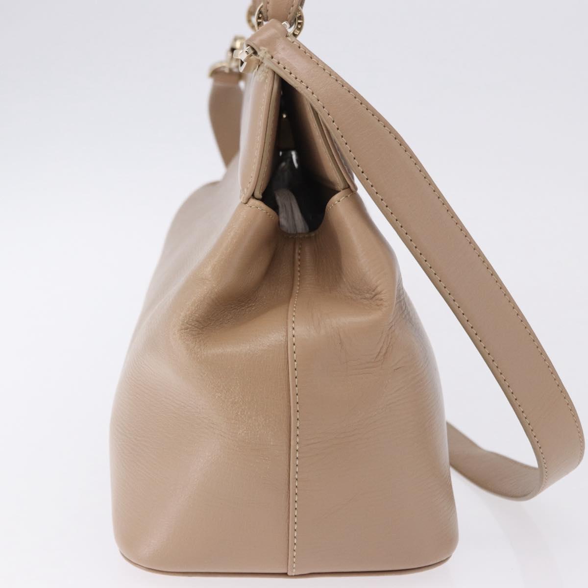 BVLGARI Hand Bag Leather 2way Beige Gold Tone Auth BA14579A