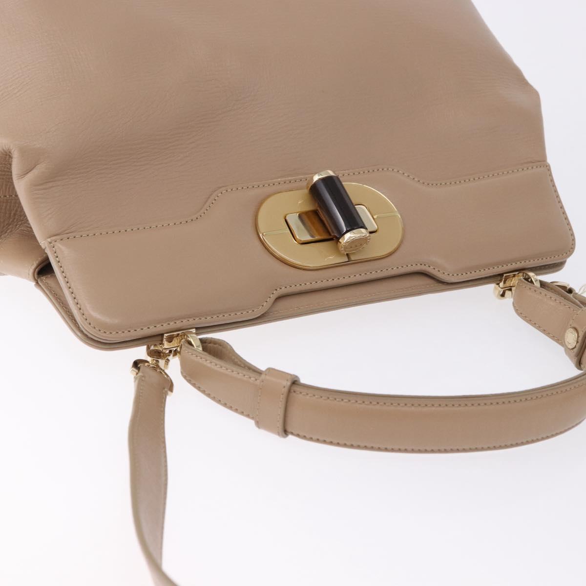 BVLGARI Hand Bag Leather 2way Beige Gold Tone Auth BA14579A