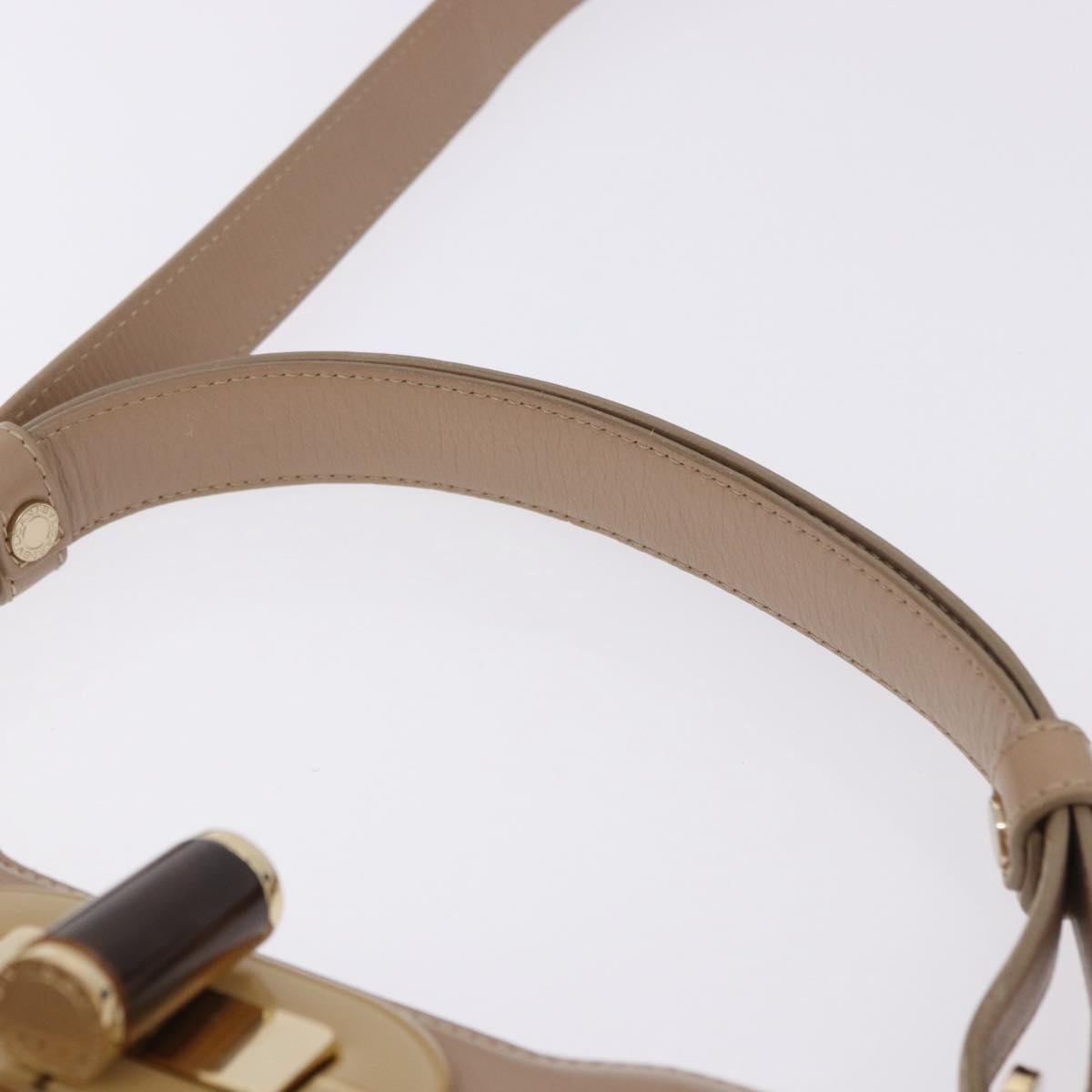 BVLGARI Hand Bag Leather 2way Beige Gold Tone Auth BA14579A