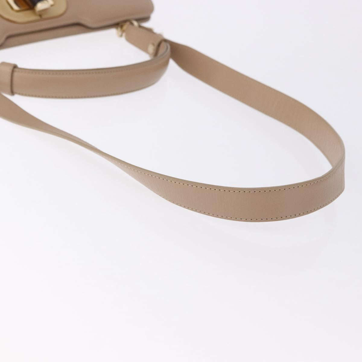 BVLGARI Hand Bag Leather 2way Beige Gold Tone Auth BA14579A