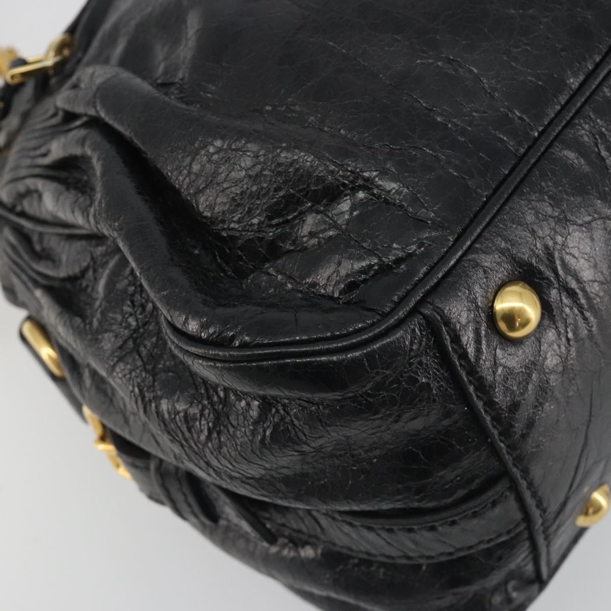 Miu Miu Hand Bag Leather 2way Black Gold Tone Auth BA14580V