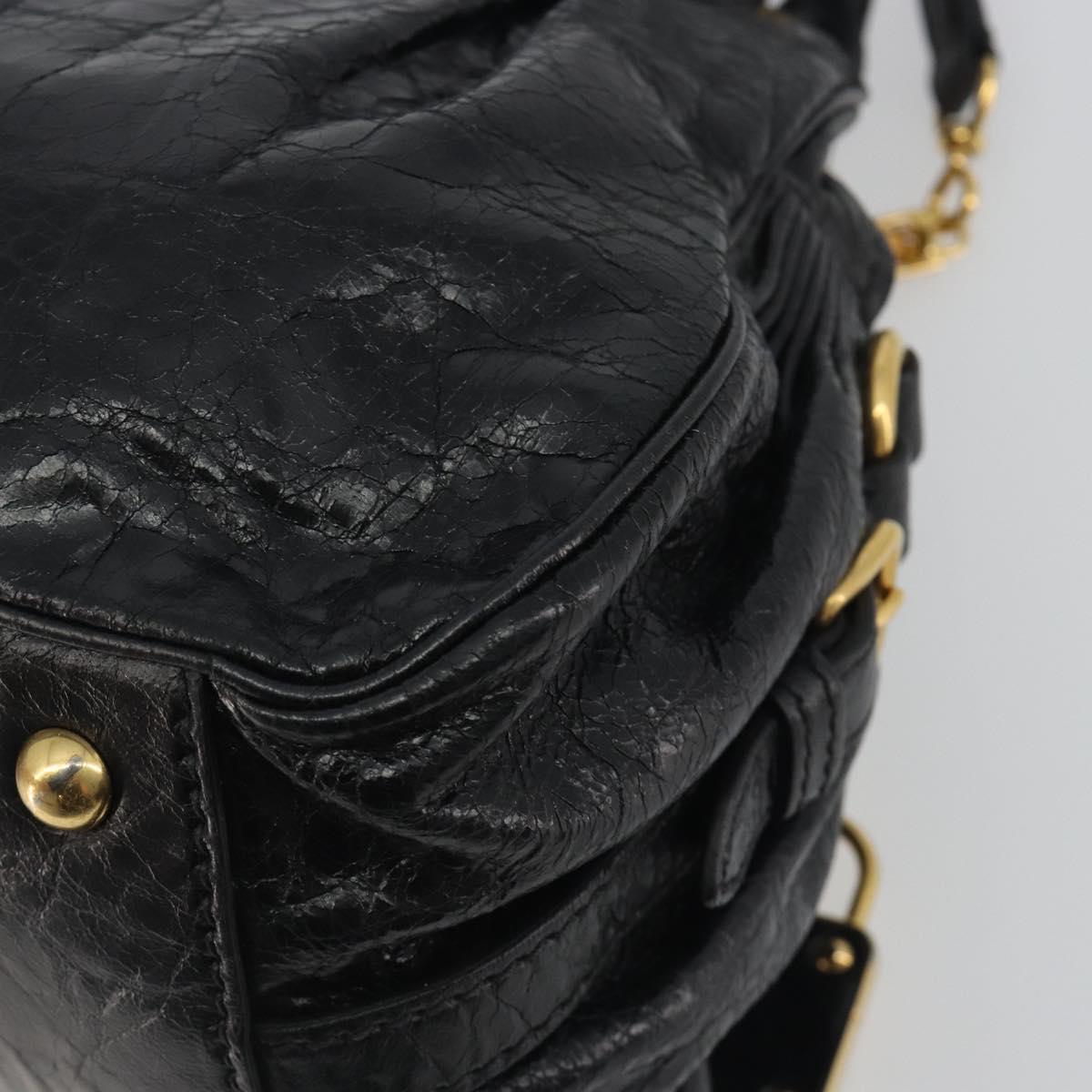 Miu Miu Hand Bag Leather 2way Black Gold Tone Auth BA14580V
