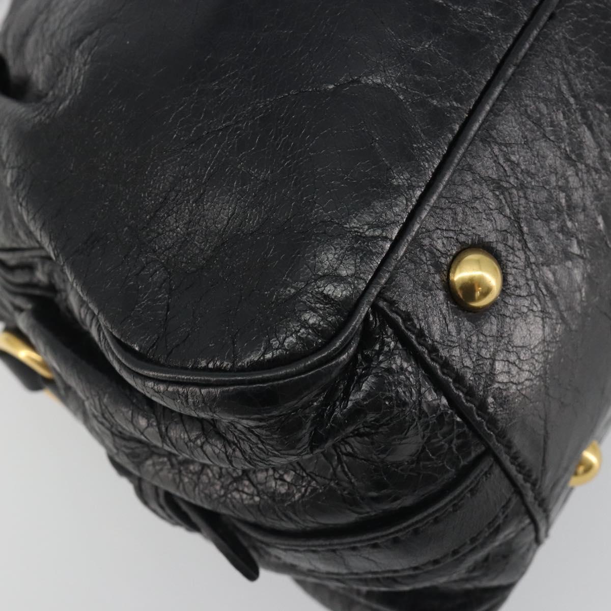 Miu Miu Hand Bag Leather 2way Black Gold Tone Auth BA14580V