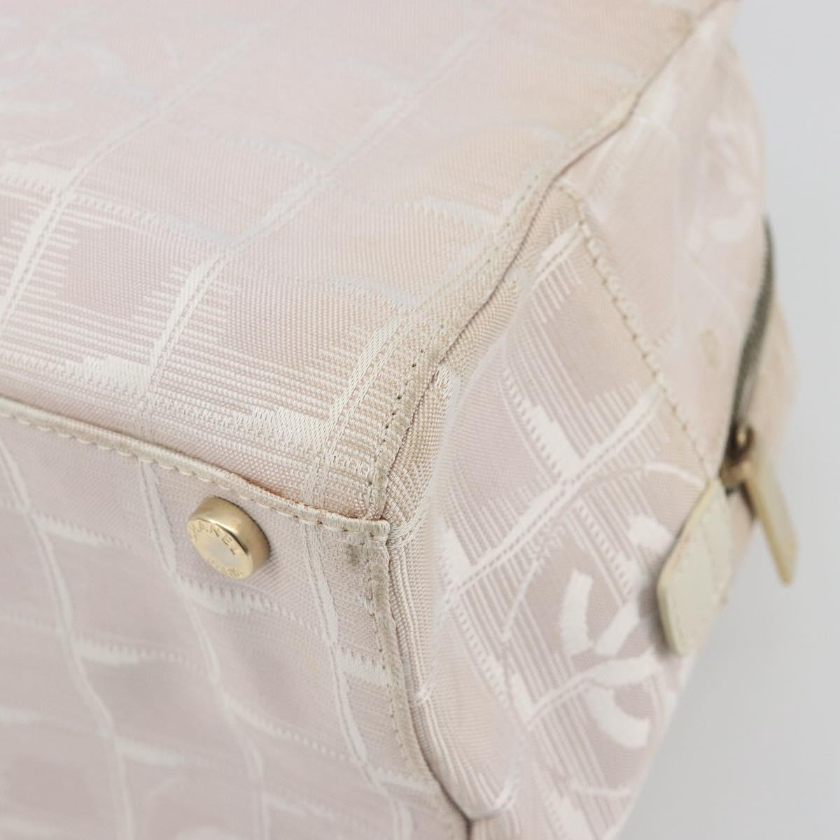 CHANEL New Travel Line Hand Bag Canvas Pink Gold Tone CC Auth BA14582A